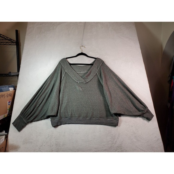 We The Free Sweater Womens Medium Olive Long Sleeve Round Neck Pockets Pullover - Picture 2 of 10